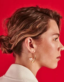 Best Majorica Juno Drop-Shaped Hoop Earrings In Golden Steel