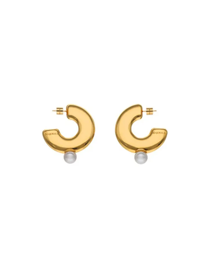 Hot Majorica Juno Large Hoop Earrings In Gold Steel And Pearl