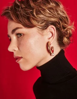 Hot Majorica Juno Large Hoop Earrings In Gold Steel And Pearl