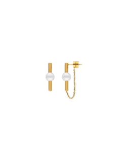 Cheap Majorica Lagom Long Earrings In Steel And White Pearl