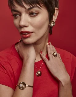 Best Majorica Large Le Palm Gold-Steel Ring With White Pearl