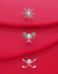 Hot Majorica Le Club Golf Broach In Steel With A White Half Pearl