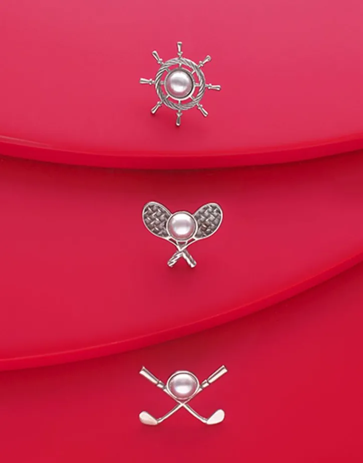 Hot Majorica Le Club Golf Broach In Steel With A White Half Pearl