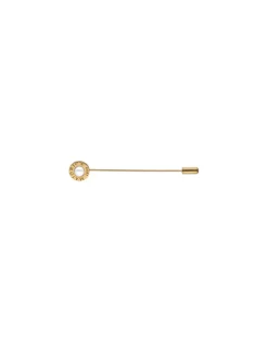 Clearance Majorica Le Club Long Gold Steel Broach With Logo And White Half Pearl