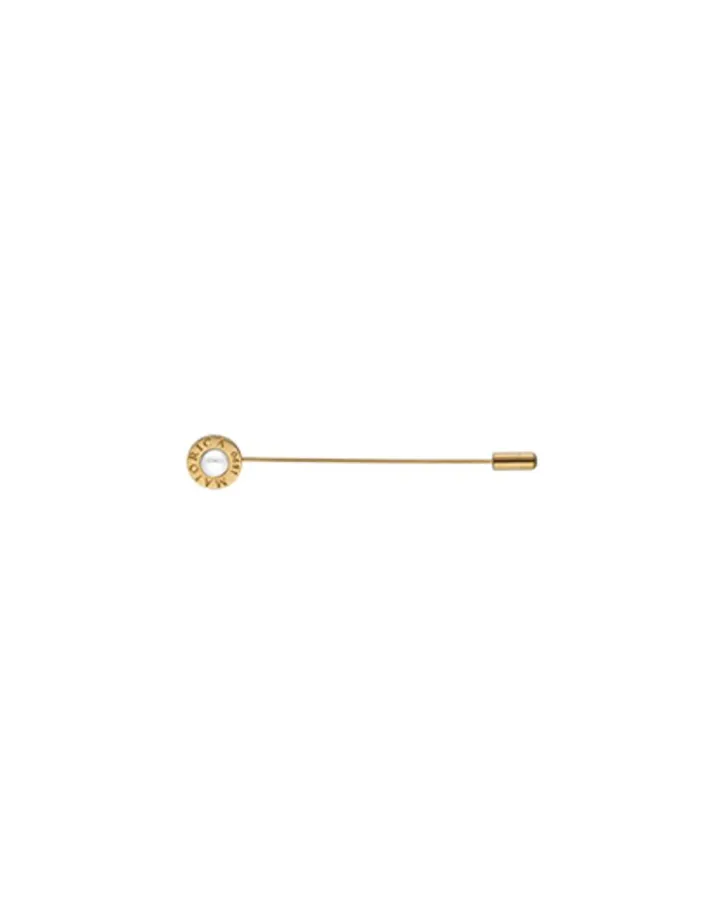 Clearance Majorica Le Club Long Gold Steel Broach With Logo And White Half Pearl