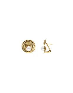 Cheap Majorica Le Palm Pearl Gold-Steel Earrings With Omega Clasp