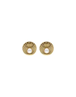 Cheap Majorica Le Palm Pearl Gold-Steel Earrings With Omega Clasp