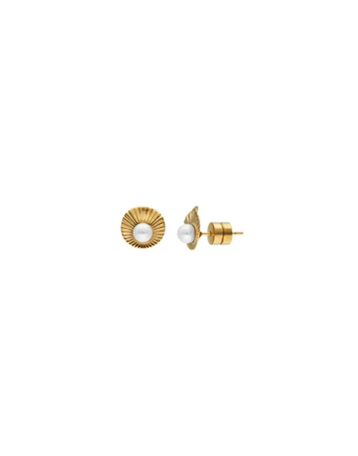 Cheap Majorica Le Palm Pearl Gold-Steel Short Earrings