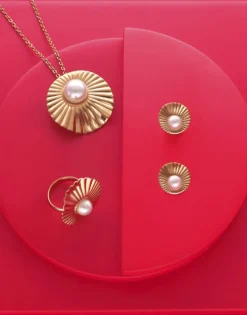 Cheap Majorica Le Palm Pearl Gold-Steel Short Earrings