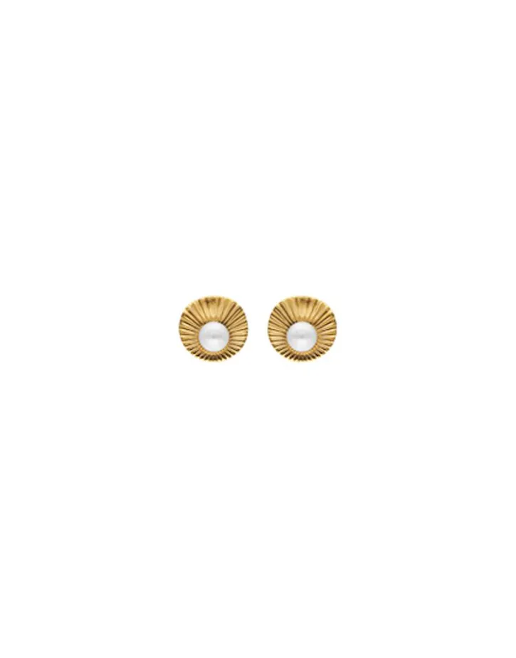Cheap Majorica Le Palm Pearl Gold-Steel Short Earrings