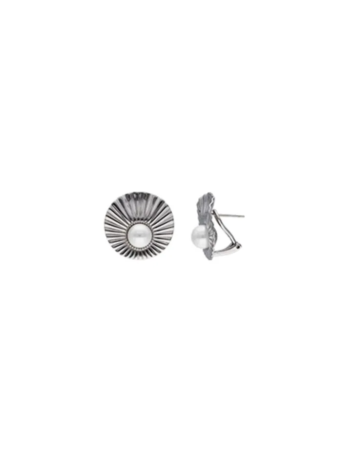 Hot Majorica Le Palm Pearl Steel Earrings With Omega Clasp