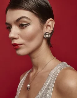 Hot Majorica Le Palm Pearl Steel Earrings With Omega Clasp