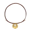 Shop Majorica Le Palm White Pearl Gold-Plated Steel Necklace With Brown Silk Cord