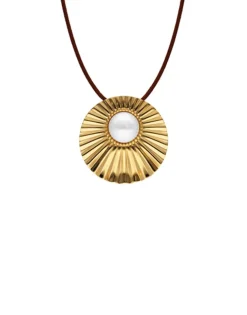 Shop Majorica Le Palm White Pearl Gold-Plated Steel Necklace With Brown Silk Cord
