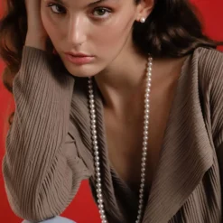 Store Majorica Long Silver Necklace Lyra 8Mm White Pearl 80Cm