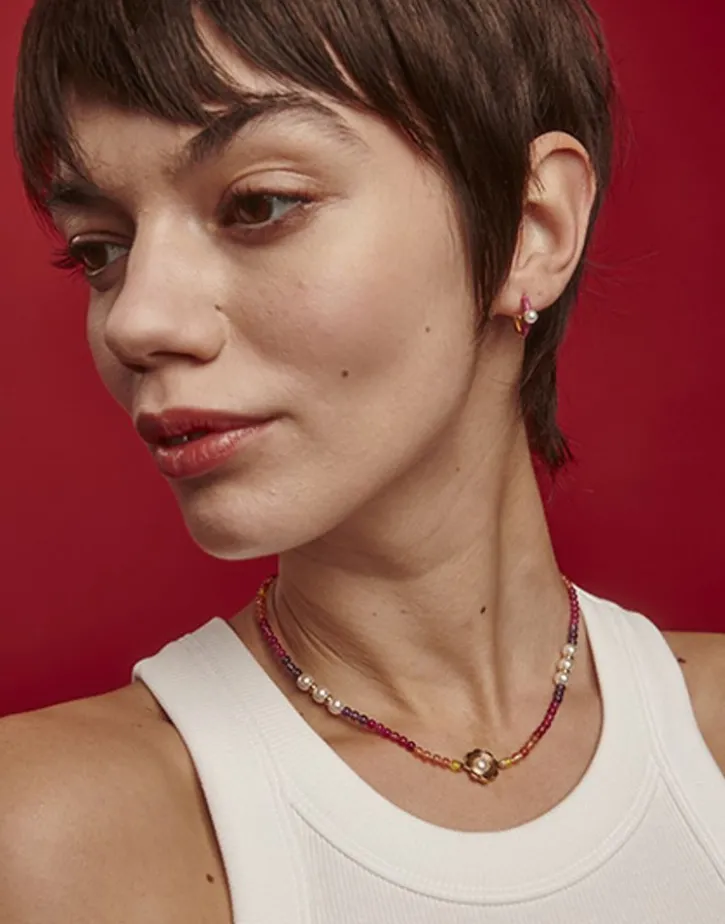 New Majorica Mini 4 Mm Color Pop Pearl Magenta Hoop Earrings