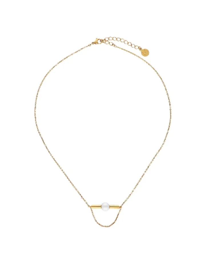 Fashion Majorica Minimalist Lagom Necklace In Steel And White Pearl
