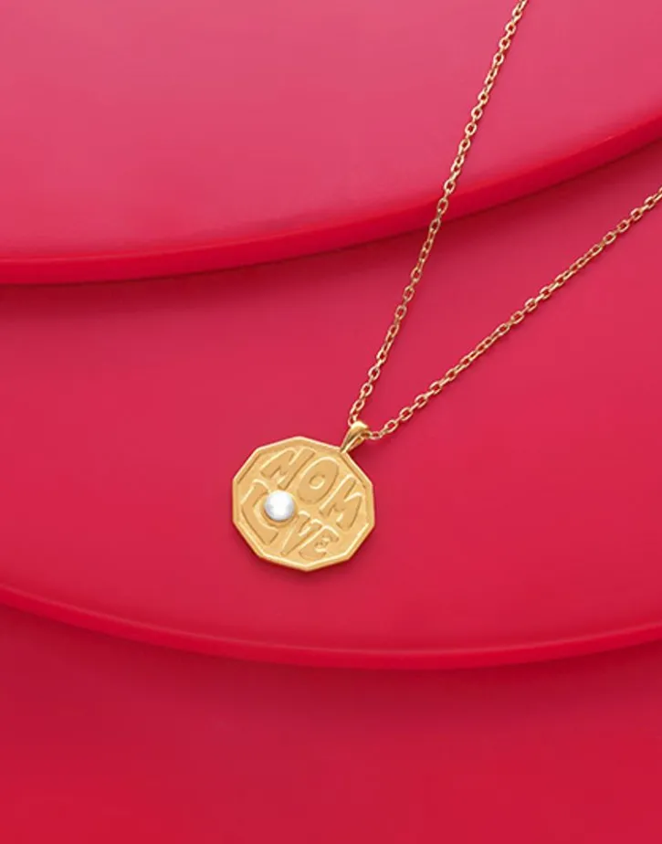 Sale Majorica Mom Love Necklace With Gold Pendant