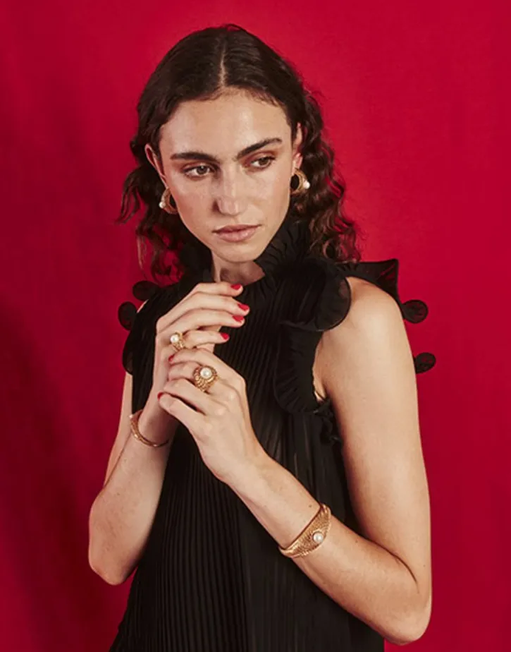 Discount Majorica Openwork Etna Large Ring In Gold-Plated Silver