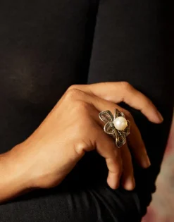 Cheap Majorica Pearl Ring Peregrina With Filigree Flower
