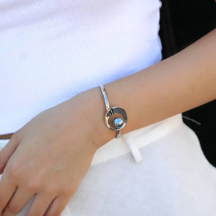 Cheap Majorica Petra Bangle In Steel With Grey Pearl