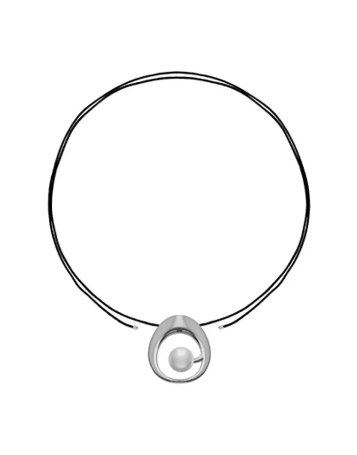 New Majorica Petra Cord Necklace In Steel And Black Silk