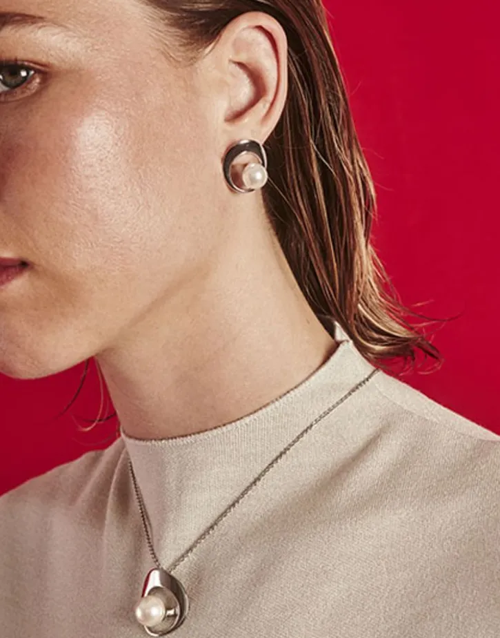 Online Majorica Petra Earrings In Steel With A White Pearl