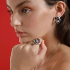 Fashion Majorica Petra Ring With Grey Pearl In Steel