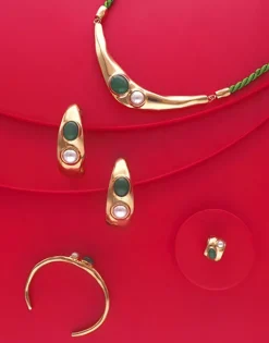 Flash Sale Majorica Rigid Feme Narrow Bracelet With Pearls And Green Agates