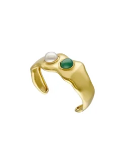Shop Majorica Rigid Feme Wide Bracelet With Pearls And Green Agates