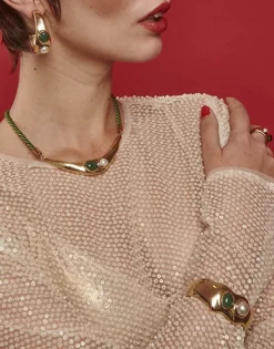 Shop Majorica Rigid Feme Wide Bracelet With Pearls And Green Agates