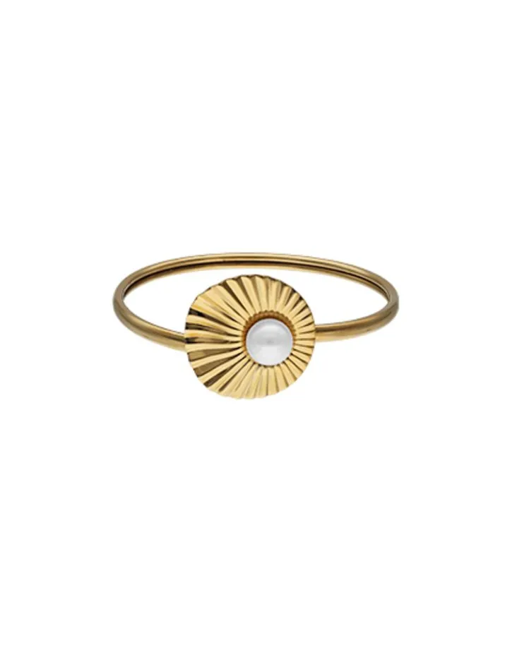 Best Majorica Rigid Le Palm Gold-Steel Bracelet With A White Pearl