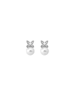 Hot Majorica Romance Earrings With A Round Pearl And Cubic Zirconias