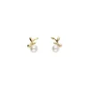 Shop Majorica Romea Short Earrings In Gold-Plated Silver And White Pearl