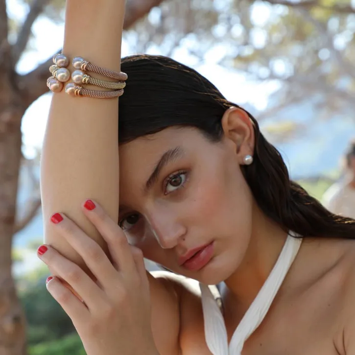 Best Sale Majorica Rose Gold Plated Bracelet Tender Salmon Pearl