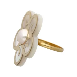 New Majorica Roxana Big Ring With Mother-Of-Pearl