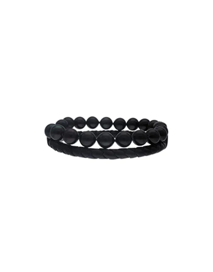 Hot Majorica Sailor Bracelet In Steel, Leather And Black Pearl 21Cm