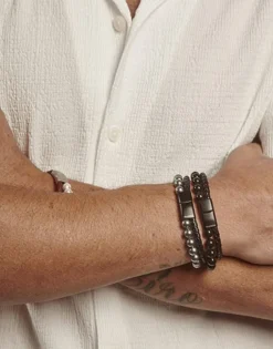 Hot Majorica Sailor Bracelet In Steel, Leather And Black Pearl 21Cm