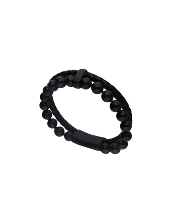 Hot Majorica Sailor Bracelet In Steel, Leather And Black Pearl 21Cm