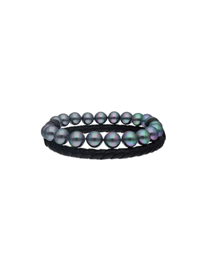 Discount Majorica Sailor Bracelet In Steel, Leather And Grey Pearl 21Cm