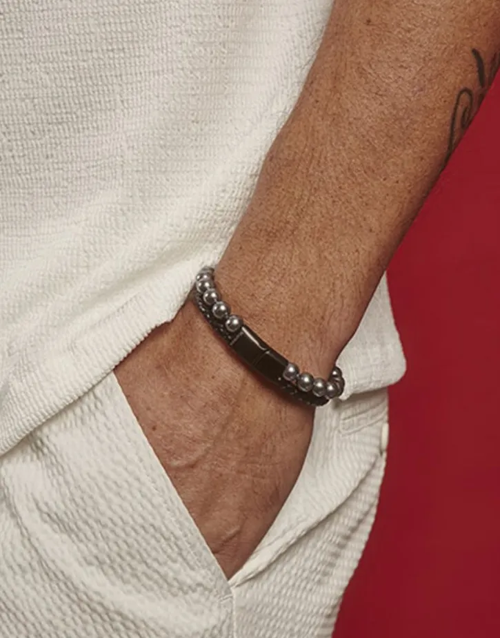 Discount Majorica Sailor Bracelet In Steel, Leather And Grey Pearl 21Cm