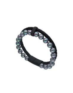 Discount Majorica Sailor Bracelet In Steel, Leather And Grey Pearl 21Cm