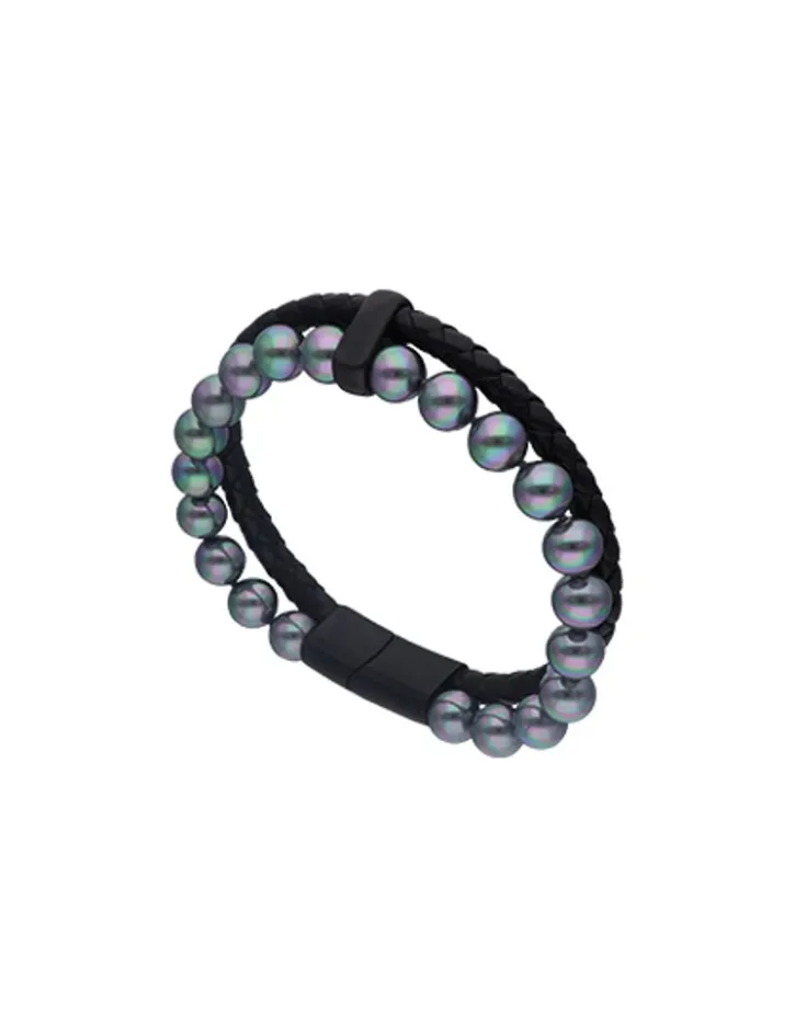 Discount Majorica Sailor Bracelet In Steel, Leather And Grey Pearl 21Cm