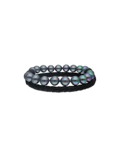 Clearance Majorica Sailor Bracelet In Steel, Leather And Grey Pearl 22Cm