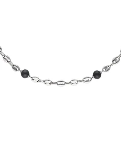 New Majorica Sailor Chain Necklace In Steel And Black Pearls