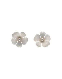 Cheap Majorica Santorini Bianco Bridal Earrings Small Nacre Flower With Pearls