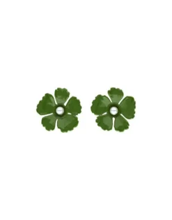 Online Majorica Santorini Large Flower Olive Green Earrings In Silver