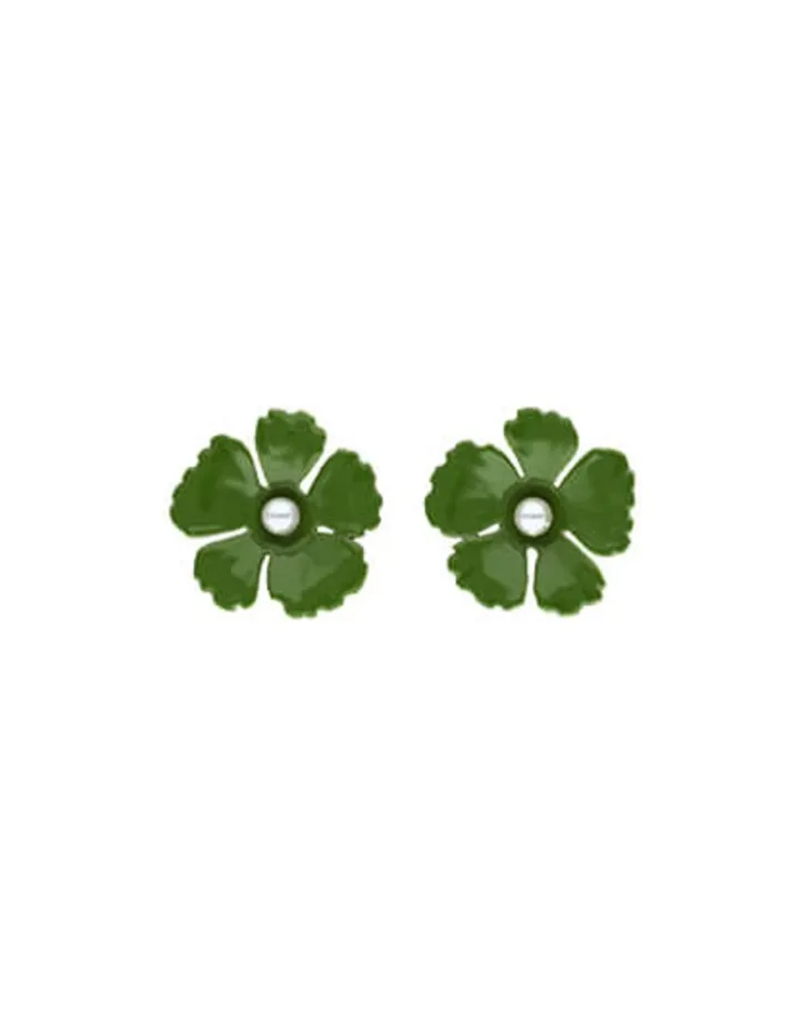 Online Majorica Santorini Large Flower Olive Green Earrings In Silver