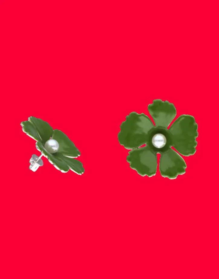 Online Majorica Santorini Large Flower Olive Green Earrings In Silver