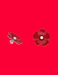 Cheap Majorica Santorini Large Flower Red Earrings In Silver